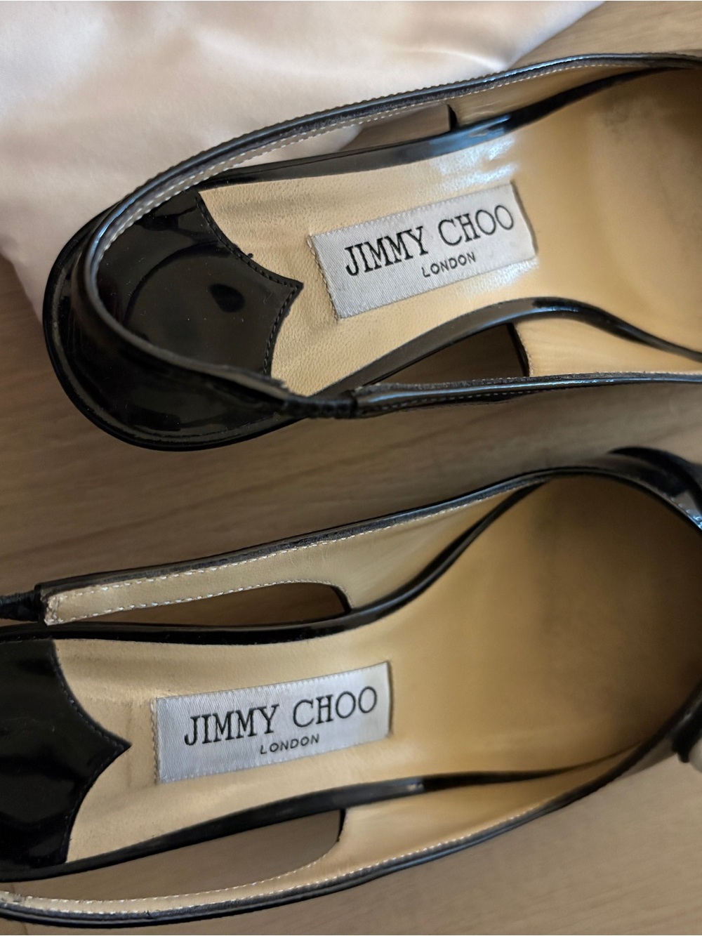 Jimmy Choo Black Patent Leather Pointed Slingback Pumps with Pearl Accent - Picture 7 of 9